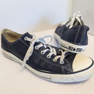 Men's Size 11.5 Dark Blue Leather Converse Sneakers Chuck Taylors Con Kicks